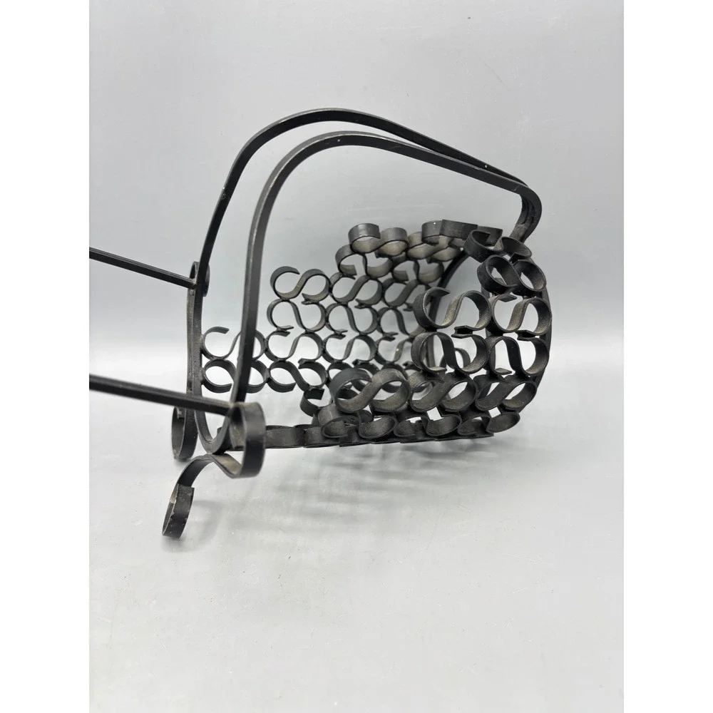 Vintage Wrought Iron Wine Bottle Holder Single Cradle Black Metal‎ Scrollwork